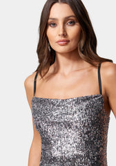 Animal Cowl Sequin Mini Dress