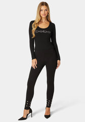 Natural Waist Grommet Detail Knit Legging