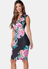 Printed V-Neck Scuba Midi Dress
