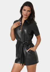Faux Leather Zip Front Romper