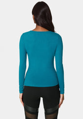 Bebe Logo Long Sleeve Scoop Neck Single Stone Rib Top