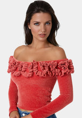 Off Shoulder Ruffle Detail Sweater