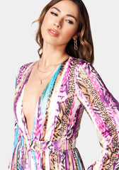 Deep V Printed Maxi Dress
