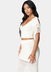 Fringe Detail V Neck Sweater