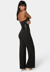 Lace Piecing Straight Flared Leg Jumpsuit