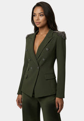 Studded Shoulder Double Breast Tailored Blazer