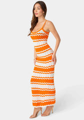 Stripe Crochet Keyhole Maxi Dress