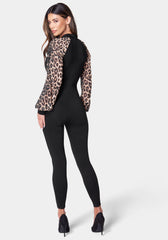 Printed Puff Sleeve Catsuit