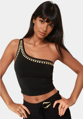 One Shoulder Studs Knit Top