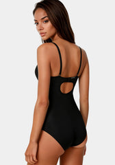 Microfiber and Mesh Detail Shaping Bodysuit
