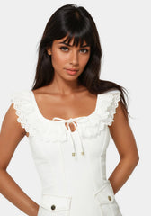 Fitted Ruffle Eyelet Denim Dress
