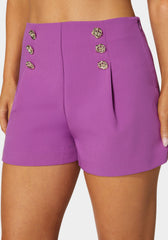 High Waist Button Detail Flared Shorts