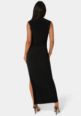 Square Neck High Slit Midi Dress