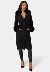 Faux Fur Collar And Cuff Long Coat