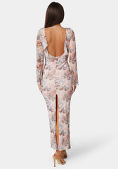 Ruffle Detail Mesh Maxi Dress