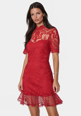 Flounce Lace Mini Dress
