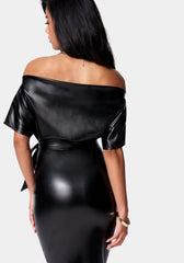 Dolman Sleeve Vegan Leather Pencil Dress