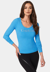 Long Sleeve Scoop Neck Bebe Logo Rib Top