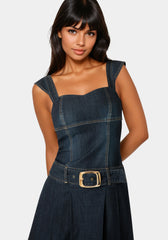 Pleated Skort Denim Dress