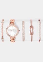 Rose Gold Crystal Logo Watch Set