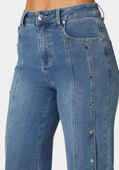 High Waist Snap Detail Wide Leg Jeans