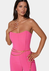 Scoop Neck Belted Palazzo Leg Jumpsuit
