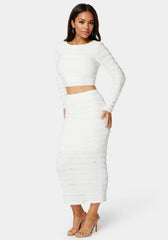 Long Sleeve Ruffle Lace Midi Skirt Set
