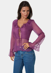 Chiffon Fit & Flare Tie Front Blouse