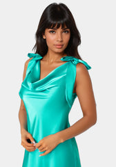 Bow Strap Satin Midi Dress