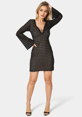 Lace Bell Sleeve Keyhole Mini Dress