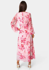Printed Chiffon Tie Front Maxi Dress
