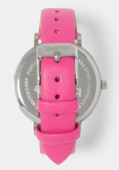 Magenta Strap Watch with Crystal Bezel