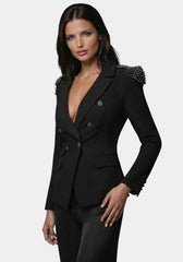 Studded Shoulder Double Breast Tailored Blazer