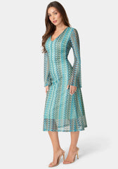 Crochet Stripe Bell Sleeve Maxi Dress