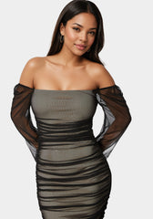 Blouson Sleeve Ruched Mini Dress