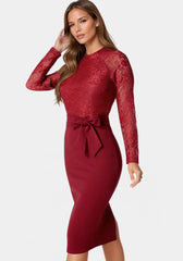 Lace And Crepe Pencil Dress