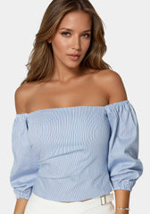 Poplin Bubble Sleeve Off Shoulder Draped Top