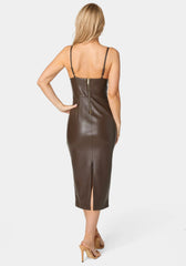 Faux Leather Bustier Midi Dress