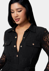 Lace Combo Belted Jumpsuit