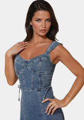Lace Up Mini Denim Dress