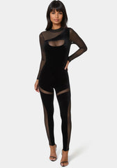 Combo Velour and Mesh Catsuit
