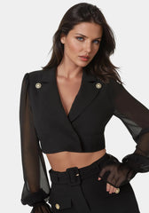 Tailored Sheer Sleeves Cropped Blazer