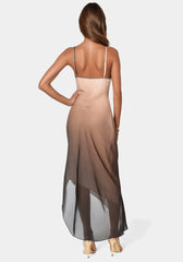 Ombre Chiffon Cowl Dress