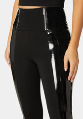 High Waist Zipper Detail Liquid Shine Combo Knit Legging