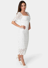 Eyelet Elbow Sleeve Midi Dress