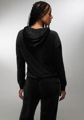 Rhinestone Detail Velour Hoodie