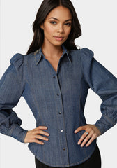 Button Front Studded Collar Denim Shirt