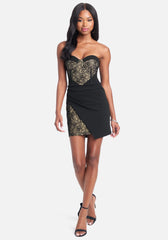 Side Lace Insert Knit Crepe Skirt