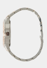 Silver Smooth Dial Crystal Bezel Watch