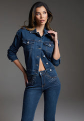 bebe Denim Jacket Embellished With Crystals by Swarovski